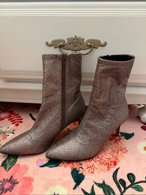Pointed-Toe Glitter Ankle Boots in Silver